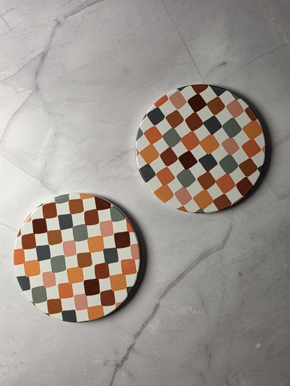 Handmade Retro Checkered Sublimation Coasters Set of 2 - Picture 4 of 4
